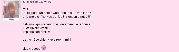 Mail reçu sur AdopteUnMec