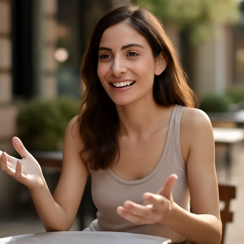 Homme et femme souriants attables en cafe, conversation naturelle