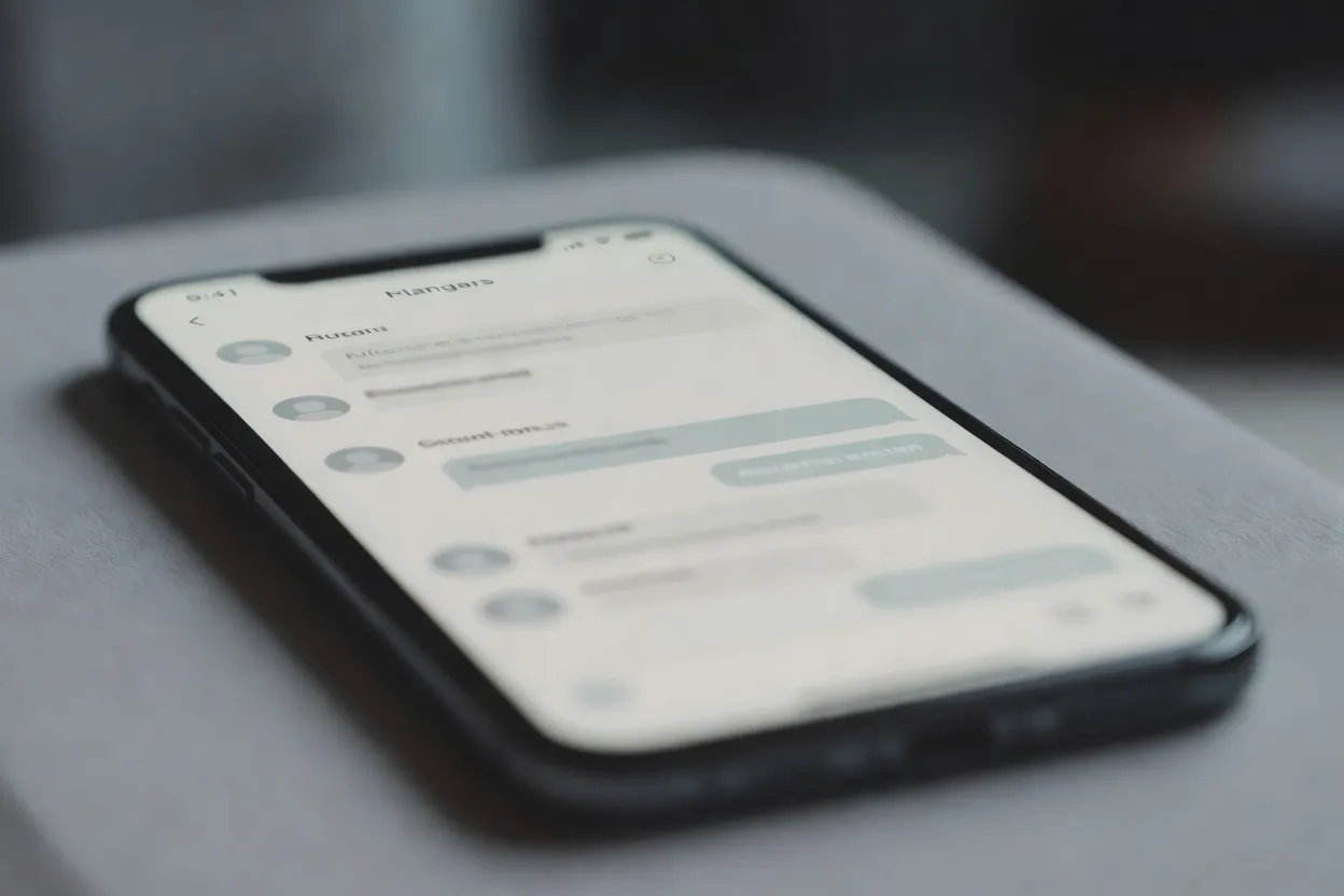 Gros plan flouté sur un écran de conversation d'application de rencontre