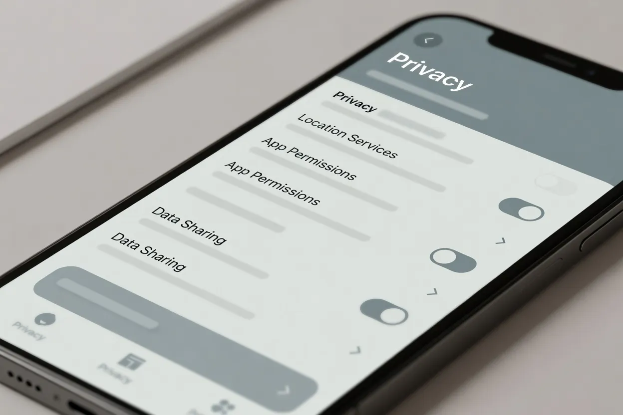 Écran de smartphone affichant des paramètres de confidentialité d'application
