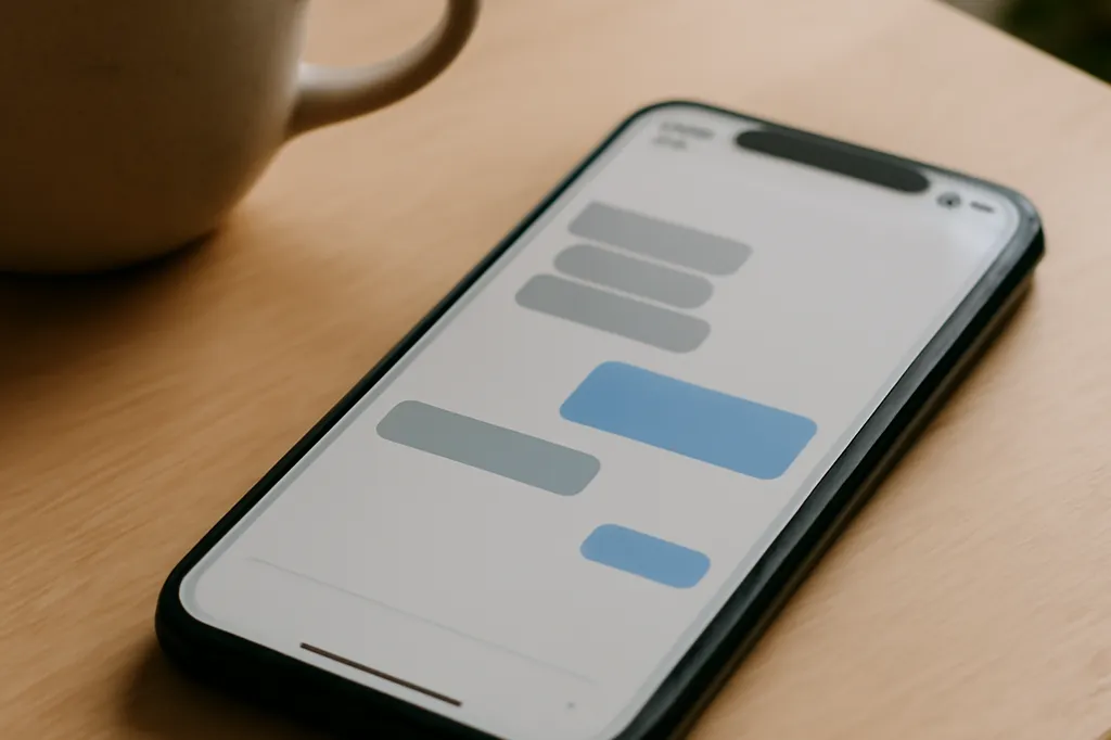 Téléphone affichant une conversation calme et espacée dans le temps