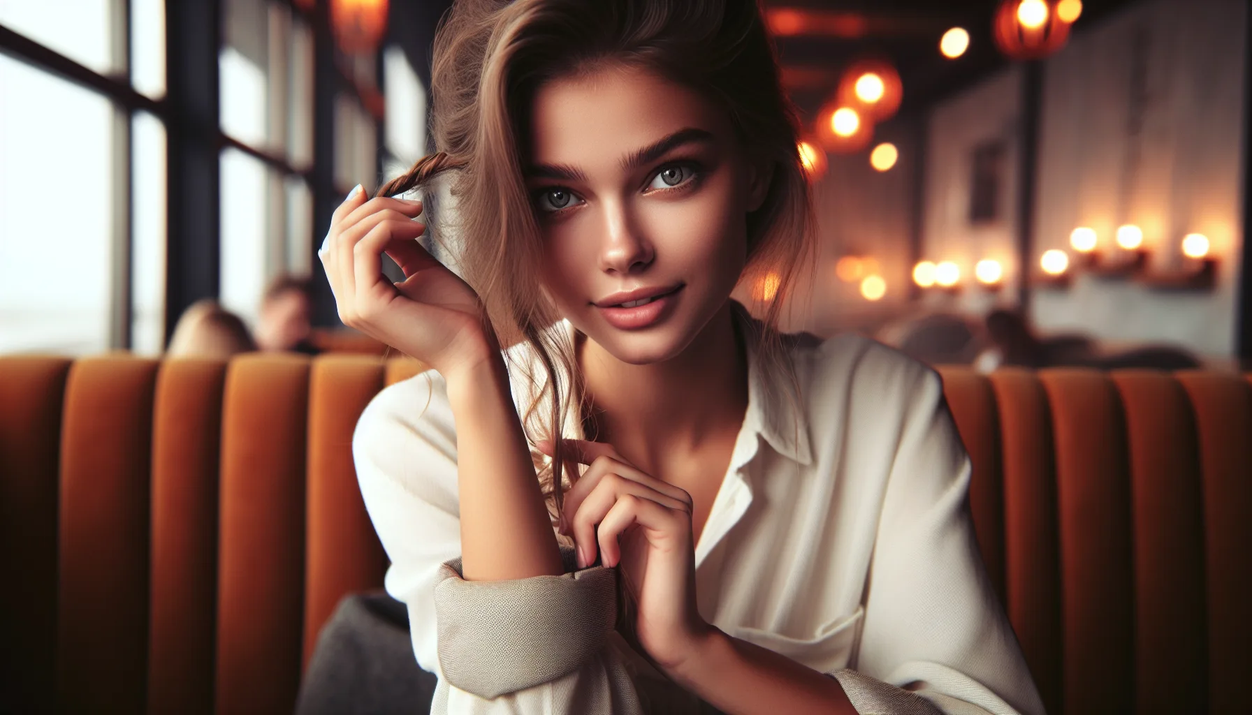 Femme souriante qui regarde un homme avec interet