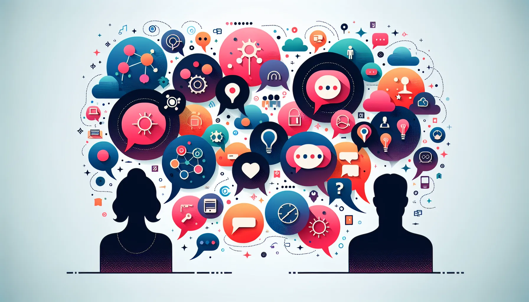 Bulles de conversation colorées entre un homme et une femme